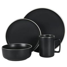 black and silver dinnerware set