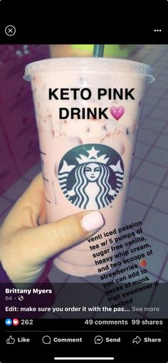 someone is holding up a pink drink with the words keto pink on it and an instagram