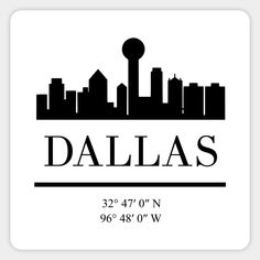 a black and white skyline with the word dallas on it