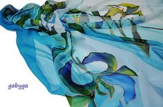 Blue flowers/Handmade scarf/hand painted silk by GABYGA on Etsy Blue Flower Painting, Silk Chiffon Scarves, Handmade Scarf, Silk Scarf Painting, Hand Painted Silk Scarf, Flowers Handmade, Silk Art, Handmade Scarves, Painted Silk