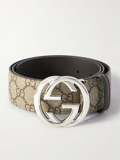 Gucci's belt is an easy way to incorporate some print into your outfit. Made in Italy from monogrammed coated-canvas, it's trimmed with supple leather and fastens with a palladium-tone interlocking 'GG' buckle. Men Belt Outfit, Hip Hop Sunglasses, Gucci Leather Belt, Gucci Collection, Belt Men, Belt For Men, Designer Belt, Gucci Leather, Gucci Accessories