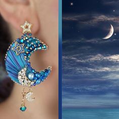 two pictures side by side, one with an earring and the other with earrings