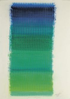 an abstract painting with blue and green stripes