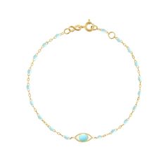 Gigi Clozeau - Eye Classic Gigi Baby Blue bracelet, Yellow Gold, 6.7 Elegant Turquoise Pearl Bracelet For Gift, Elegant Evil Eye Bracelet With Round Beads, Elegant Turquoise Chain Bracelet As Gift, Turquoise Fine Jewelry Bracelets For Gift, Eye Bracelet, Sophisticated Design, Blue Bracelet, Baby Blue, Elegant Design