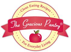 the gracious pantry logo with an apple and ribbon around it that says, the gracious pantry for everyday living