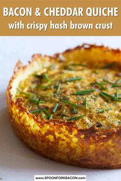 bacon and cheddar quiche with crispy hashbrown crust on top