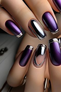 Purple And Silver Nails, Purple Chrome Nails, Purple Chrome, Purple Nail Art, Chrome Nails Designs, Purple Nail Designs, Silver Nail, Fancy Nails Designs, Bold Statements