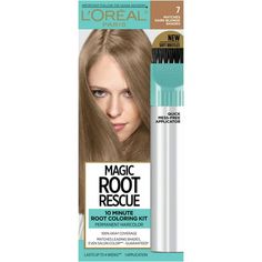 L'Oreal Paris Magic Root Rescue Permanent Hair Color, 7 Dark Blonde, Rescue your roots in between colorings. This 10-minute permanent hair color root touch-up is a low ammonia color gel with built-in conditioning and an aromatic scent. Magic Root Rescue is recommended to cover gray hair for root regrowth of fewer than three weeks. Its quick precision applicator makes touching up roots fast and easy. No uneven touch-ups, just seamless, beautiful color from root to tip. The Root Rescue hair dye ki Ash Hair Colors, Soft Summer Hair, Cover Gray Hair, Medium Ash Brown, Medium Golden Brown, Forest Brown, Grey Hair Coverage, Light Ash Brown, Dark Ash Blonde