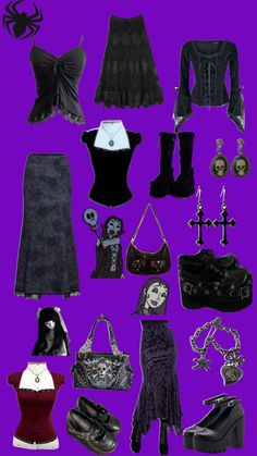 Summer Goth Aesthetic, Whismgoth Outfits, Casual Gothic Outfits, Gothic Fashion Purple, Ethereal Goth, Dark Purple Gothic Aesthetic, Feminine Goth, Whimsigothic Clothes Purple, Black And Purple Dress Goth