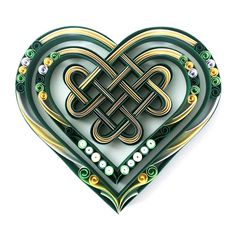 a green heart with an intricate design on it