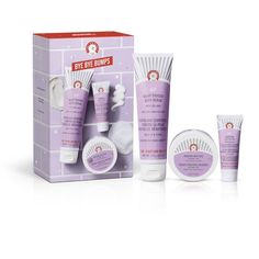 First Aid Beauty’s Bye Bye Bumps kit includes three body favorites that help exfoliate, resurface and hydrate skin. Say bye-bye to bumps and hello to smooth, FAB skin with this body essentials kit. Exfoliate using KP Bump Eraser Body Scrub with 10% AHA, on non-scrub days, hydrate using KP Smoothing Body Lotion with 10% AHA and help prevent razor burn + ingrown bumps with Ingrown Hair Pads. Razor Bumps Remedy, Prevent Razor Burn, Kp Bump Eraser, Bump Eraser Body Scrub, Bump Eraser, Body Exfoliating, Dark Armpits, Body Essentials, Shaving Tips