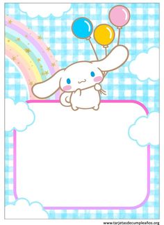 a cute bunny with balloons in the sky and a sign for your message or photo