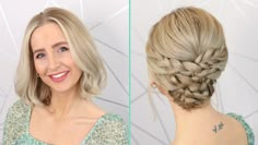 Updos For Short Fine Hair Wedding, Hair Twist Short Hair, Braided Updo For Short Hair Shoulder Length, Short Braided Updo, Fancy Hairstyles For Short Hair Updo, Cute Braids For Short Hair Easy, Braided Updo Short Hair, Easy Braid Updo Short Hair, Updo With Braid Short Hair