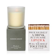 Hudson Grace Brentwood Scented Candle & Pour Yourself a Drink Match Gift Set Hudson Grace, Cozy Den, Candle Glow, Paper Wall Art, Box Design, Handmade Paper, Hostess Gifts, Fragrance Oil, Scented Candles