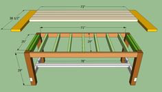 the plans for an outdoor coffee table are shown in this image, with measurements to make it