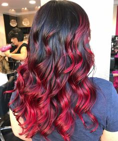 Red Highlites On Dark Hair, Top Black Bottom Red Hair, Black And Red Ombre Hair, Pink And Burgundy Hair, Highlight Hair Ideas, Hair Color Red Ombre, Balayage Hair Copper, Red Hair Looks, Highlight Hair