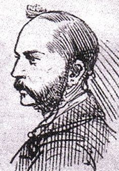 an old black and white drawing of a man