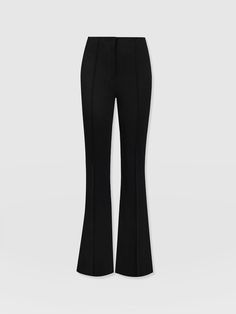 Black Tailored Flare Pants, Tailored Black Flare Pants, Tailored Flare Black Pants, Modern Black Bottoms With Zip Fly, Classic Black Flare Bottoms, Modern Fitted Pants With Zipper Closure, Edgy Black Formal Bottoms, Black Fitted Pants With Zip Fly, Modern Black Pants For Party