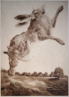 a drawing of a rabbit jumping in the air