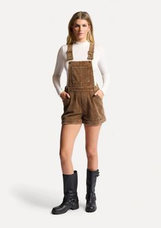 The Kahlo Corduroy short Overalls in Brown offer a relaxed, feminine silhouette. Crafted from soft, washed corduroy, they're comfortable and stylish for any adventure. With adjustable straps and a versatile fit, they can be dressed up or down. Cord Overalls, Corduroy Overall, Ruby Jane, Overall Outfit, Corduroy Overalls, Short Overalls, Cardigan Crop Top, Cardigan Crop, Boho Chic Outfits