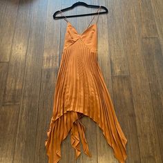 Nwt! Lily Silk Dress Rust! Pleated Sundress For Date Night, Brown Halter Dress, Lily Silk, Tulle Cocktail Dress, Sweater Skirt Set, Sheer Lace Dress, Vintage Party Dresses, Blue Velvet Dress, Silk Dresses