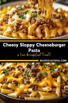 **Cheesy Sloppy Cheeseburger Pasta** is a comforting, crowd-pleasing dish that combines all the flavors of a cheesy sloppy joe and a hearty cheeseburger into one delicious pasta. Ground beef is cooked in a savory, tangy sauce with ketchup, mustard, and seasonings, then mixed with elbow pasta and loads of melted cheese for a creamy, cheesy finish. This easy, family-friendly meal is perfect for weeknight dinners and guaranteed to satisfy your cravings for something cheesy, savory, and satisfying! Pasta Ground Beef, Beef Pasta Recipes, Cheeseburger Pasta, Elbow Pasta, Beef Casserole Recipes, Delicious Pasta, Pasta Dinner Recipes, Ground Beef Recipes For Dinner, Sloppy Joe