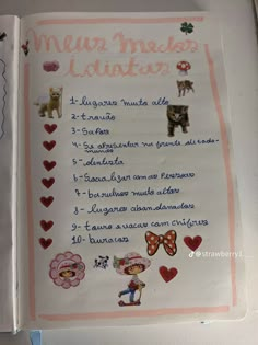 an open spanish book with pictures of animals and hearts on it's cover,