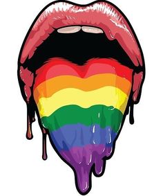 the lips are dripping rainbow colors