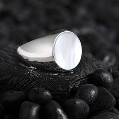 OTTASILVER Basic Sterling Silver Ring with Mother of Pearl Stone Brown Gemstone, Minimal Ring, Pearl Stone, Black Onyx Stone, Men Jewelry, Modern Ring, Blue Zircon, Onyx Stone, Silver Pearls