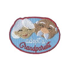 an embroidered badge with two bears and the words support to grandpa written in red on it