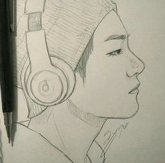 a drawing of a person with headphones on