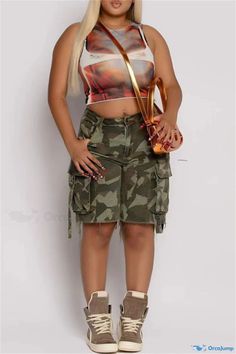 OrcaJump - Printed Pocket Shorts in Straight-Fit Style with Camo Pattern Plus Jumpsuit, Camouflage Shorts, Dress Night Out, Patchwork Shorts, Fashion Tops Blouse, Pocket Shorts, Sweater Trends, Exclusive Clothing, Camouflage Print