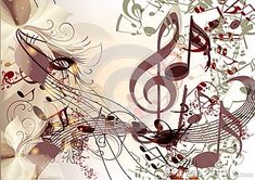 an abstract music background with musical notes and trebles on it's sides