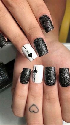 Nails✨ | Black nail designs, Valentines nails, Matte pink nails Black And White Nail, Black And White Nail Designs, White Nail Designs, Black Nail Designs, Black Nail, White Nail, Art Nails, Dipped Nails, Valentines Nails