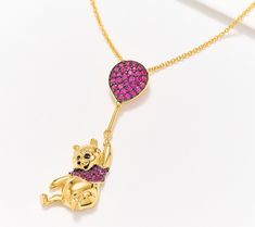 Looks like Pooh is taking the scenic route! Holding on tight to his red balloon, this Disney favorite will become a treasured keepsake in your jewelry collection. Eeyore Necklace, Pooh Bear Necklace, Winnie The Pooh Pacifier Necklace, Disney Heart-shaped Jewelry Gift, Disney Jewelry Necklace, Chantel Jeffries, Red Balloon, Disney Jewelry, Disney Favorites