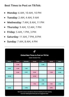 the timesheet for tiktok is shown in black and white with pink accents