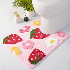 PRICES MAY VARY. Unique Design: The pink toilet rug with its cute strawberry and flower pattern adds charm and natural beauty to your bathroom accessories. Our pink bathroom rugs have a 3D design and varying fiber lengths for extra comfort. This cute bath mat will refresh our bathroom decoration. Super Soft Comfort：Our U shaped toilet rugs are made from soft microfiber. This cute contour bath rug nearly one-inch thick plush pile offers warmth and protects against cold floors. The trendy strawber Strawberry Bathroom, Pink Bathroom Rugs, Bathroom Shower Mat, Bedroom Runner, Flower Bath Mat, Cute Bath Mats, Bedroom Mats, Toilet Rug, Bathroom Rugs Bath Mats