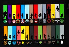 the silhouettes of different superhero characters are shown