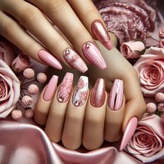 Weak Nails, Pink Gel Nails, Pink Polish, Rose Decor, Festival Nails, Pink Valentines, Gel Manicure, Valentines Nails, Valentine's Day Nails