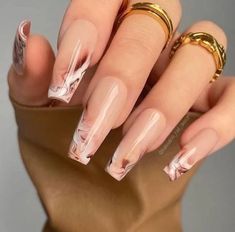 Elegant Nails Classy Coffin, Marble Tip Nails, Nude Ombre Nails, Ombre Nail Designs, Coffin Nails Designs, Fire Nails, Classy Nails, Chic Nails