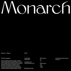 the front cover of monarch magazine, featuring an image of a black background with white lettering