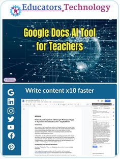 the cover of google docs at tool for teachers