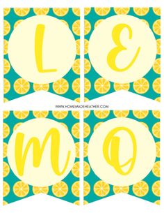 lemon and lime printable banner with the letter m in yellow on teal background