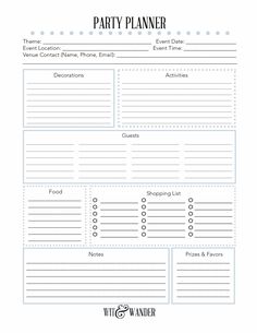 a printable party planner is shown