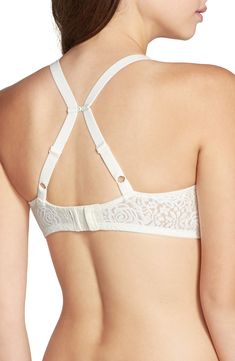 An underwire bra is designed with romantic stretch lace cups that remain smooth beneath your favorite tops. Style conventionally or with convertible straps for ultimate versatility. Style Name:Wacoal Halo Lace Underwire Convertible Bra. Style Number: 73014. Full Coverage Cream Bra With Removable Pads, Cream Full Coverage Bra With Removable Pads, Lace Nursing Bra With Removable Pads, Fitted Lace Nursing Bra With Removable Pads, Delicate Fitted Bra With Delicate Straps, Cream Push-up Bra With Built-in Support, Fitted Bra With Strappy Back, Elegant Push-up Bra With Adjustable Straps, White Nursing Bra With Removable Pads