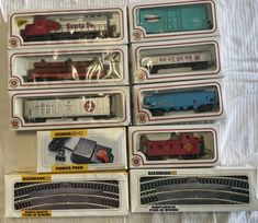 a bunch of toy trains are in the box