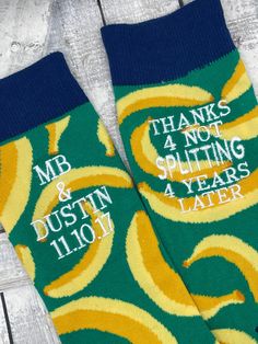 "Thank you so much! Welcome to the CRAFTY MOMMA COMPANY where we specialize in Personalized EMBROIDERED Socks for Special Soles! Our socks are sure to bring a smile to your special someone! Whether it's your anniversary or wedding day, we have your feet covered! All socks can be personalized to your custom wishes. We like to keep the embroidery up to 5 lines and 8 characters per line, however, we do accommodate several longer words on some of our best sellers, i.e., \"wedding officiant, signific Four Year Anniversary, Fourth Anniversary, Groom Socks, 4th Anniversary Gifts, Embroidered Socks, Mens Dress Socks, Pilot Gifts, Social Circle, 4th Anniversary