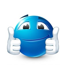 a blue smiley face with two thumbs up