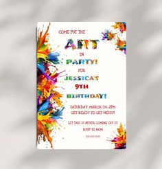 an art party with colorful paint splattered on it