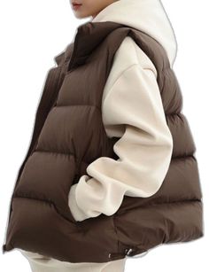 Casual Oversized Winter Vest, Oversized Casual Winter Vest, Beige Winter Vest Outerwear, Trendy Brown Winter Vest, Brown Winter Vest Outerwear, Brown Cotton Vest Outerwear, Winter Cotton Vest Outerwear, Casual Winter Vest Outerwear, Casual Winter Vest